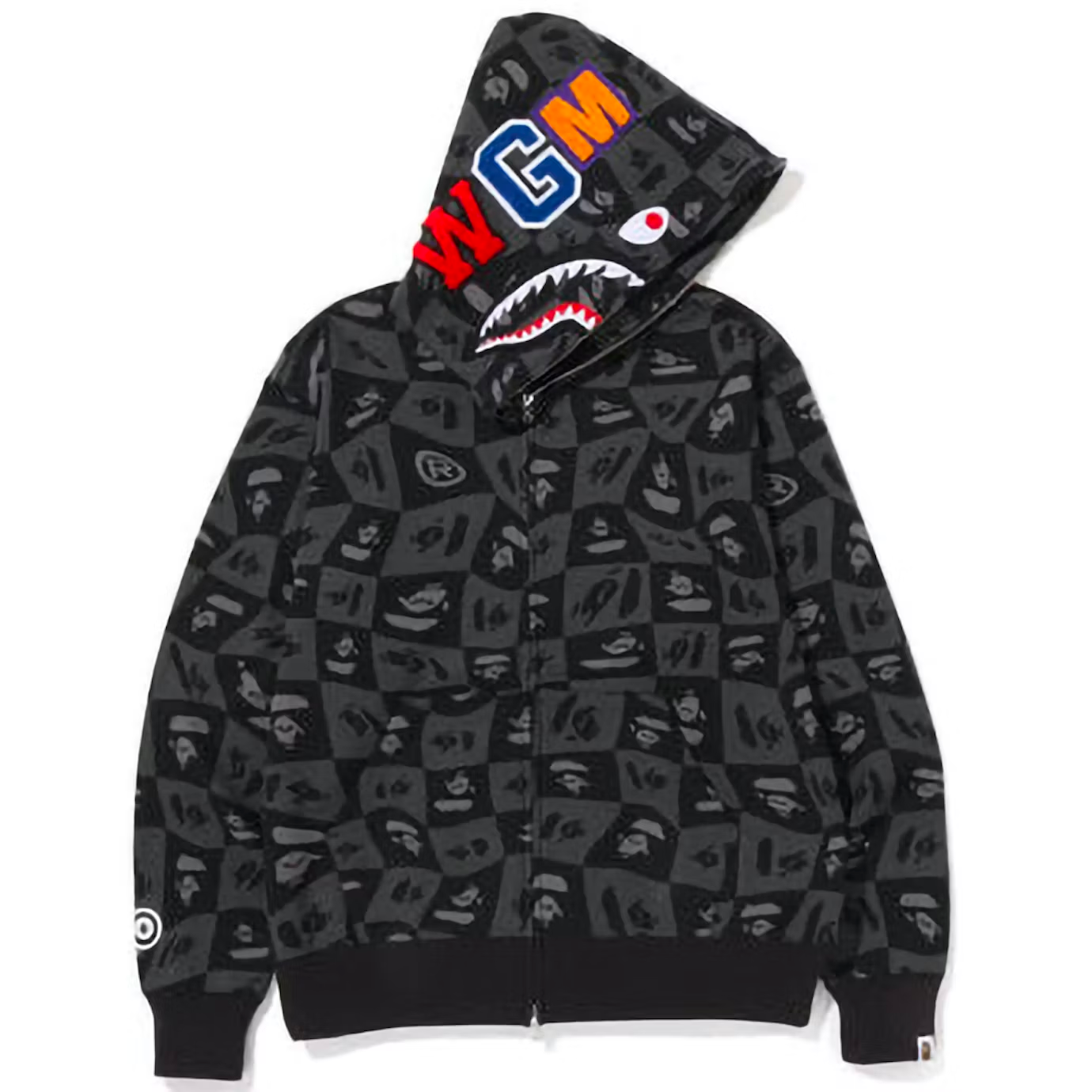 Bape Distortion Shark Rlaxed Fit Black Full Zip Hoodie