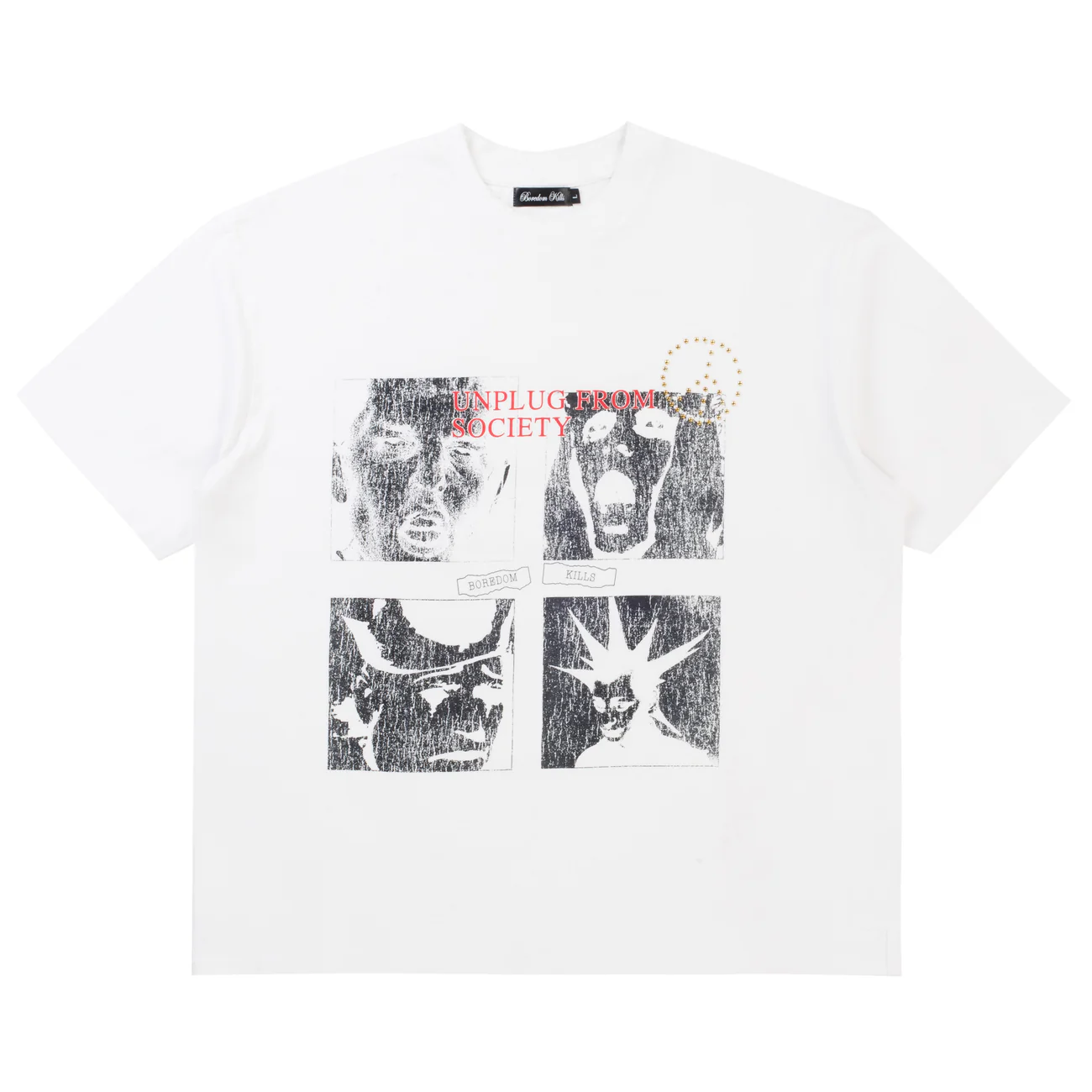 Boredom Kills Studded Unplug White Tee