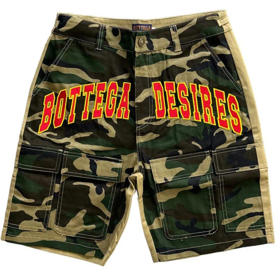 Bottega Desires Camo Cargo Shorts