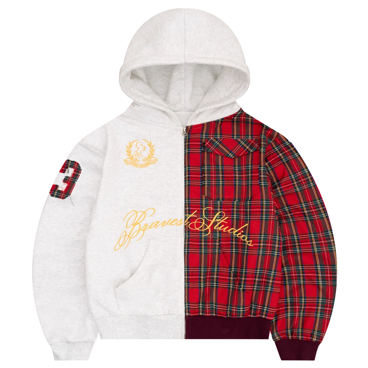 Bravest Studios Half Plaid Zip Up Hoodie – WyCo Vintage Broadway