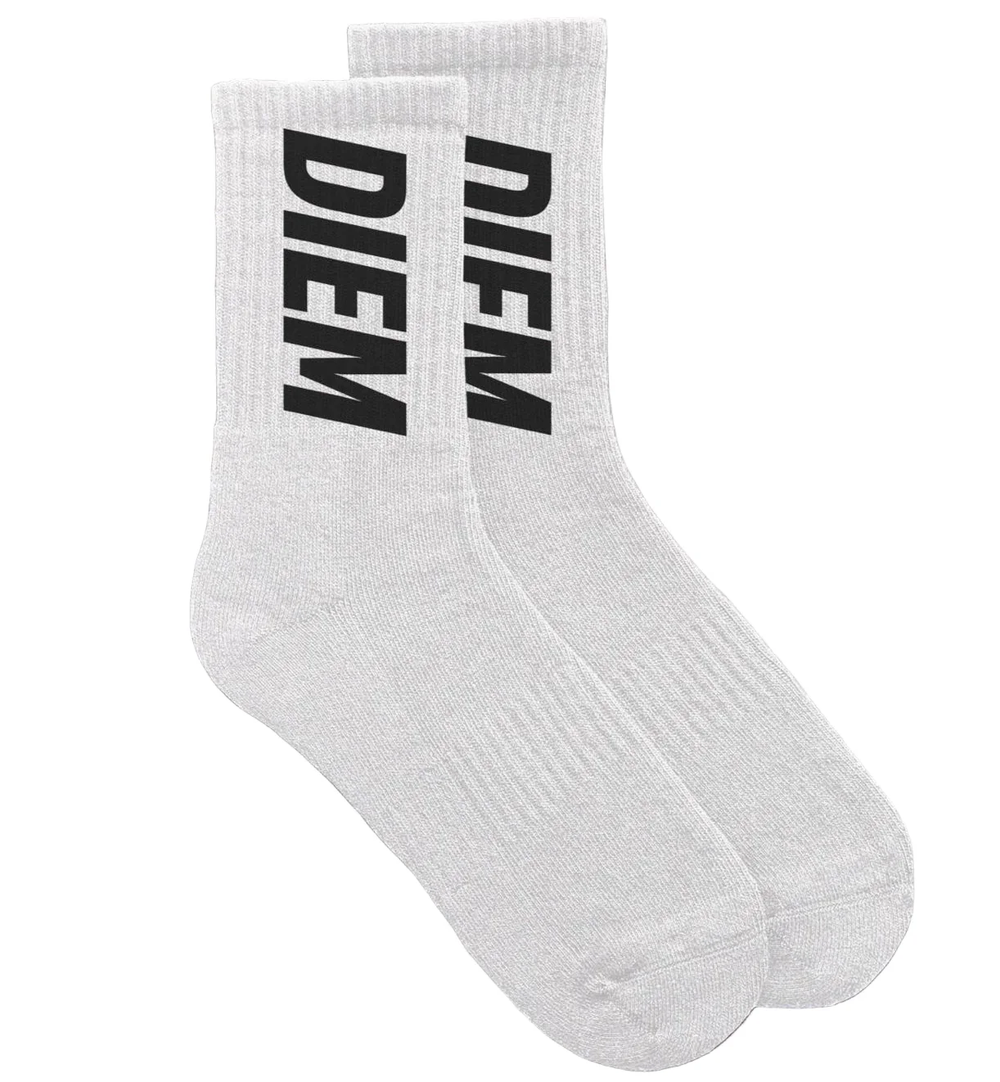 Carpe Diem Diem White Crew Socks