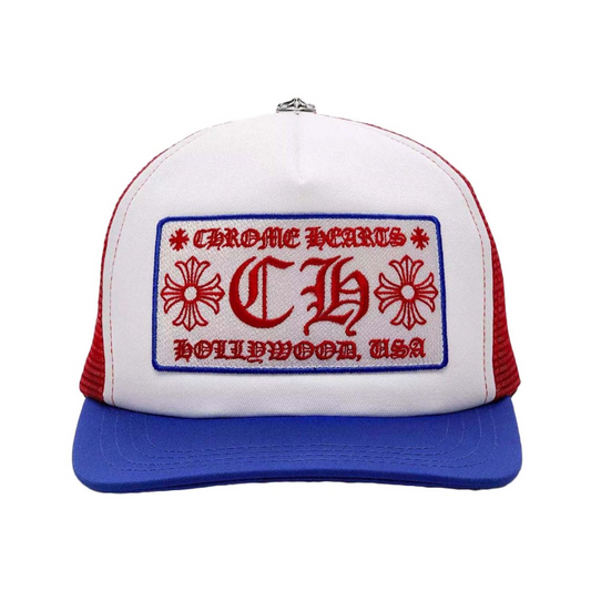 Chrome Hearts Hollywood Red White Blue Trucker Hat