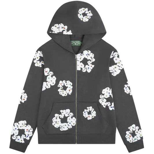 Denim Tears Rhinestone Cotton Wreath Vintage Black Zip Up Hoodie