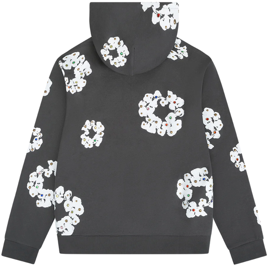 Denim Tears Rhinestone Cotton Wreath Vintage Black Zip Up Hoodie