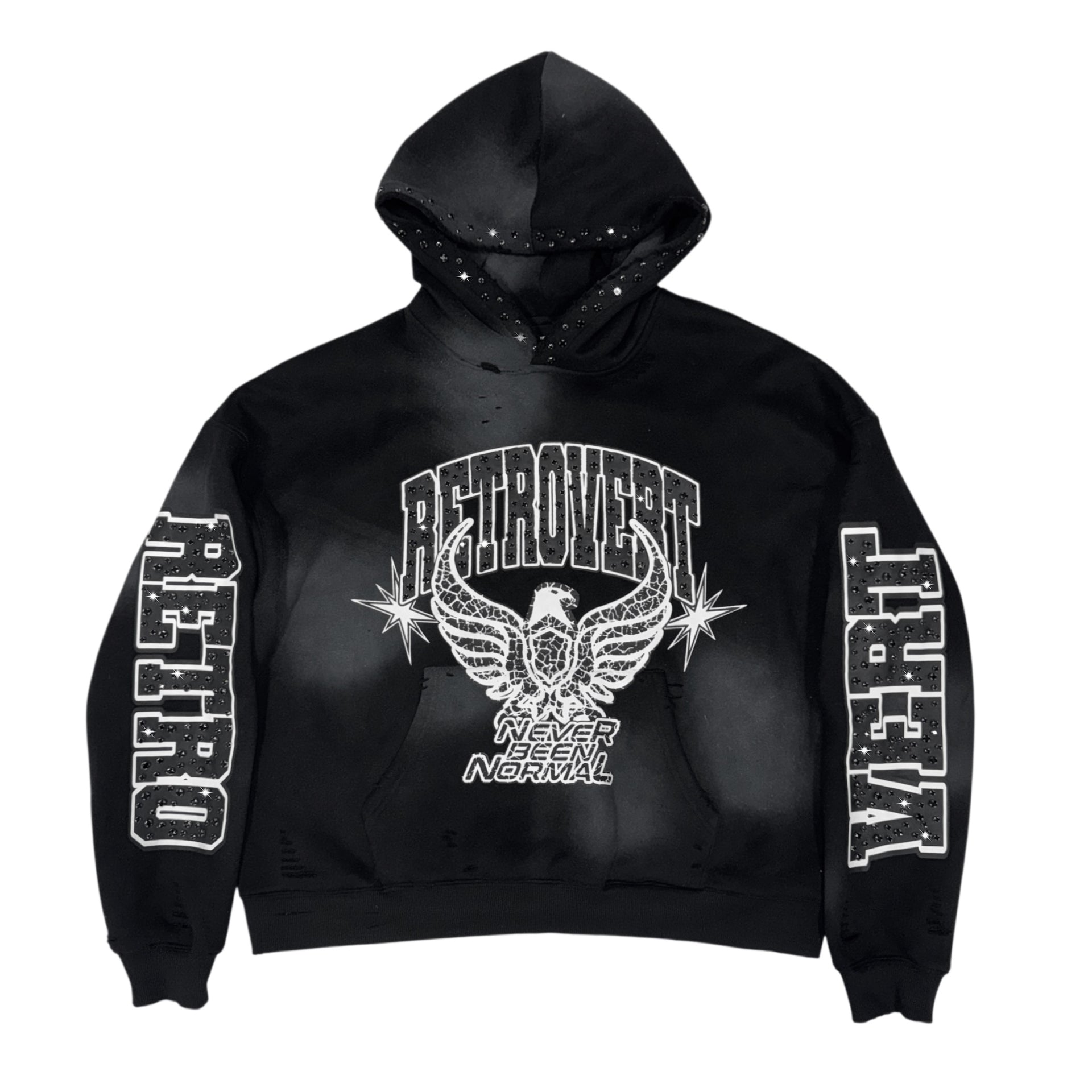 新品S RETROVERT Rhinestone hoodie Retrovert Rhinestone Star Eagle Black Hoodie – WyCo Vintage Broadway