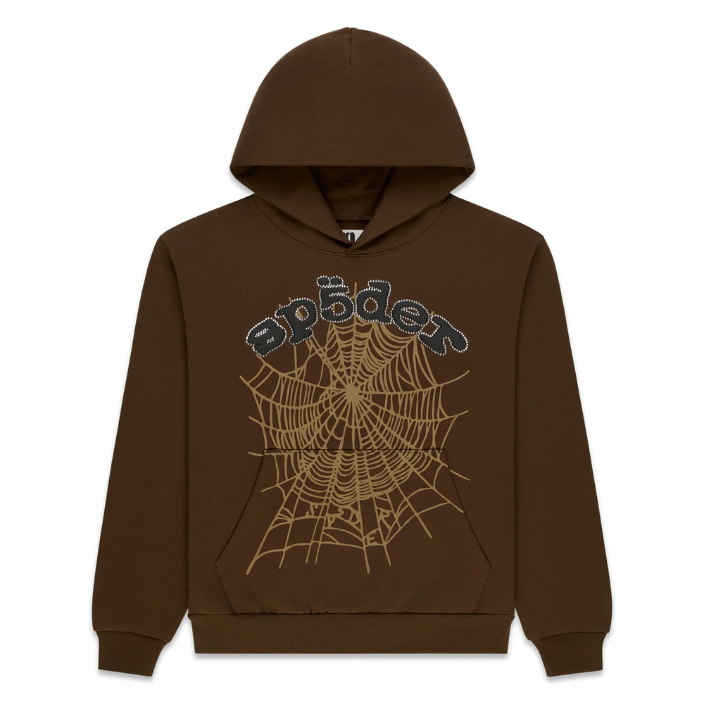 Spider Rhinestone OG Web Brown Hoodie