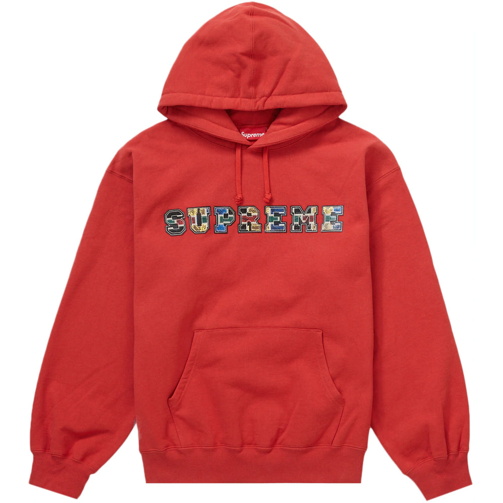Supreme Collegiate Leather Patchwork Burnt Red Hoodie