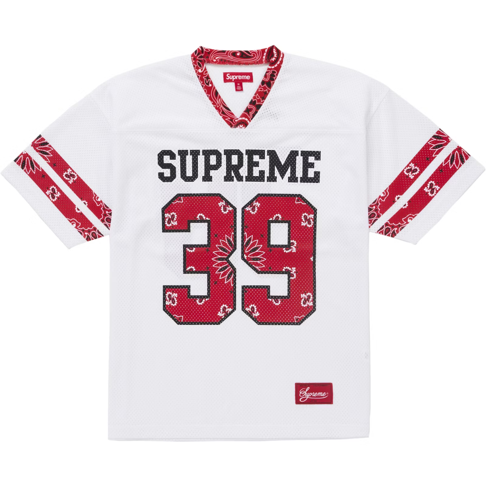 Supreme Bandana White Football Jersey – WyCo Vintage Broadway Supreme Bandana White Football Jersey – WyCo Vintage Broadway