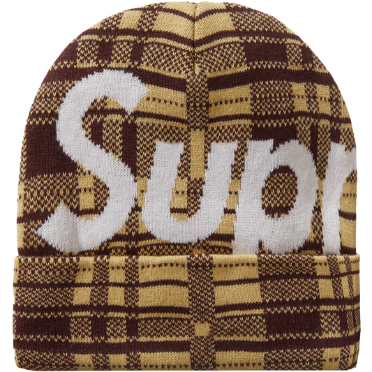 Supreme Big Logo Tan Plaid Beanie