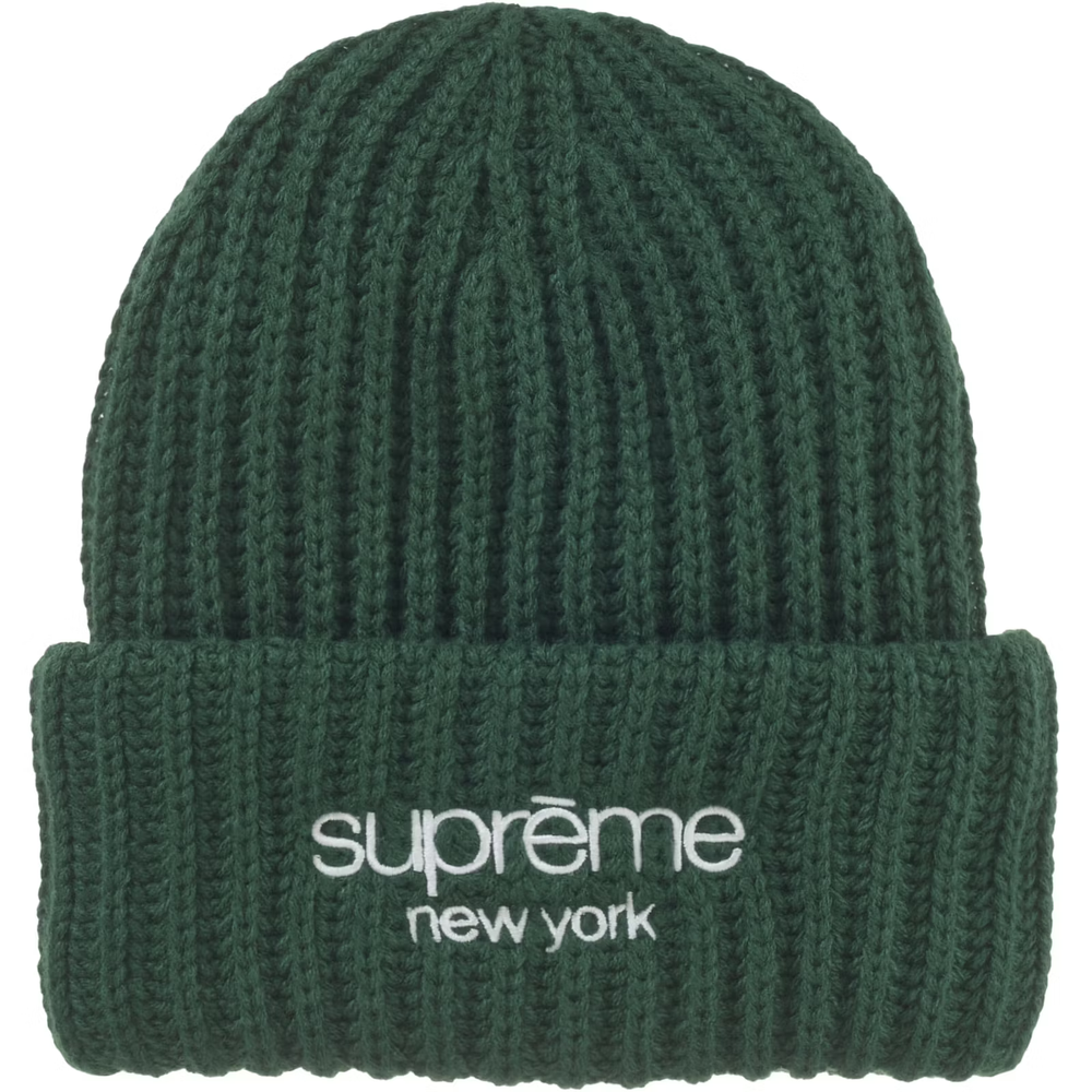 Supreme Classic Logo Chunky Ribbed Dark Green Beanie