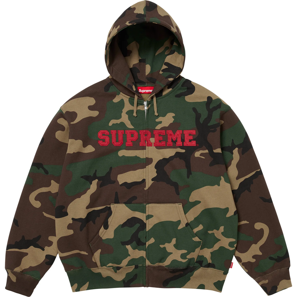 Supreme Collegiate Applique Woodland Camo Zip Up Hoodie
