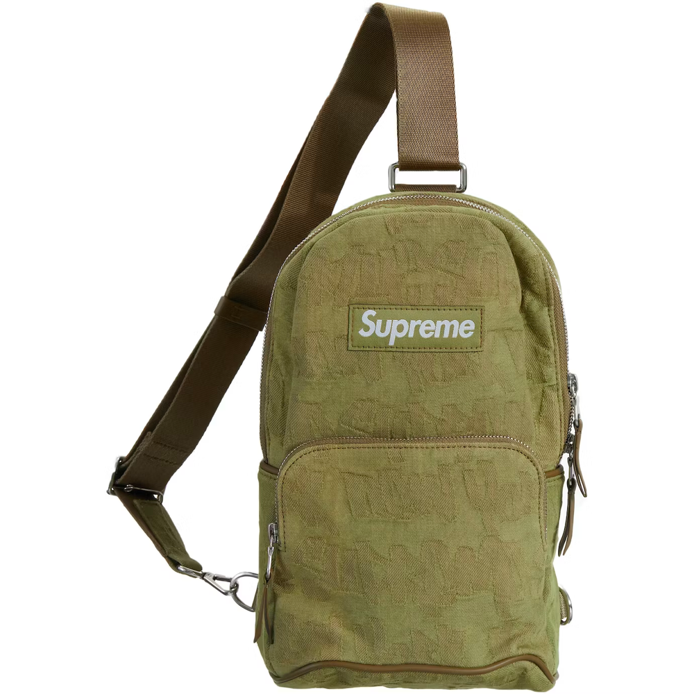 Supreme Fat Tip Jacquard Olive Denim Sling Bag