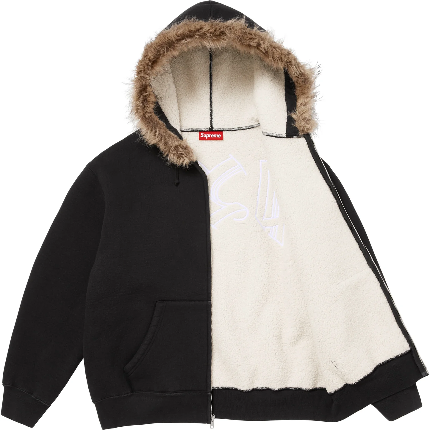 Supreme Faux Fur Black Zip Up Hoodie