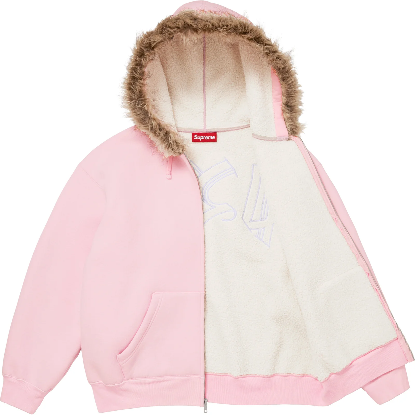 Supreme Faux Fur Light Pink Zip Up Hoodie