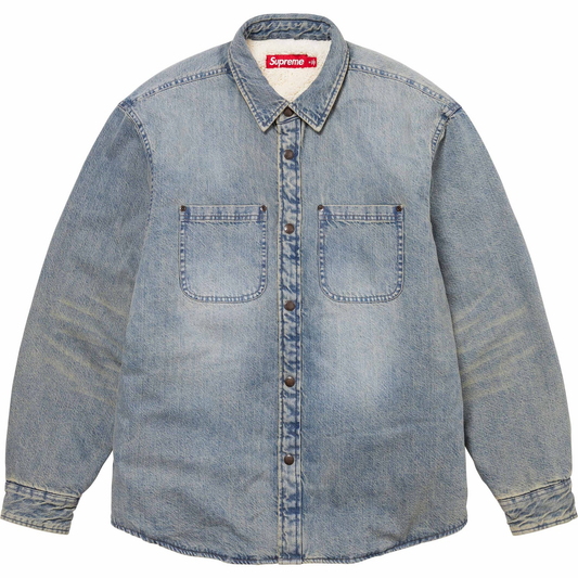 Supreme Faux Shearling Lined Washed Light Indigo Denim Work Shirt