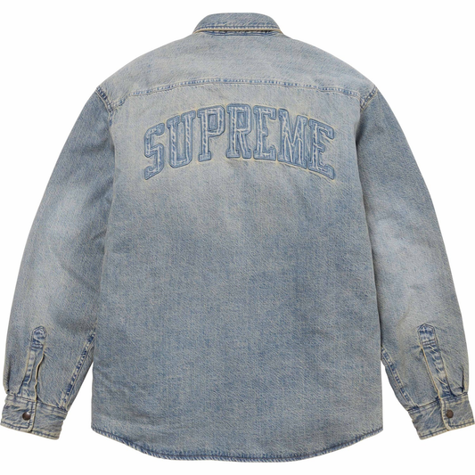 Supreme Faux Shearling Lined Washed Light Indigo Denim Work Shirt