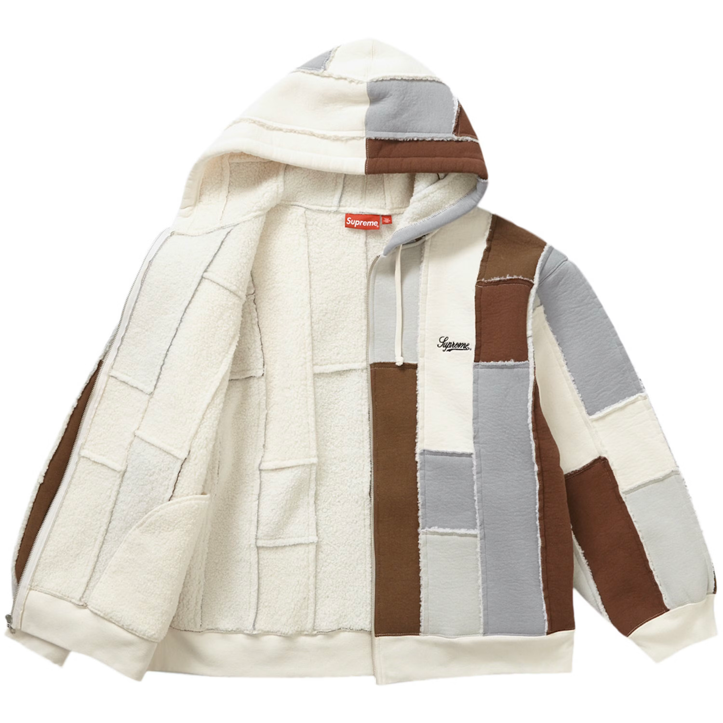 Supreme Faux Shearling Patchwork Zip Up Hoodie
