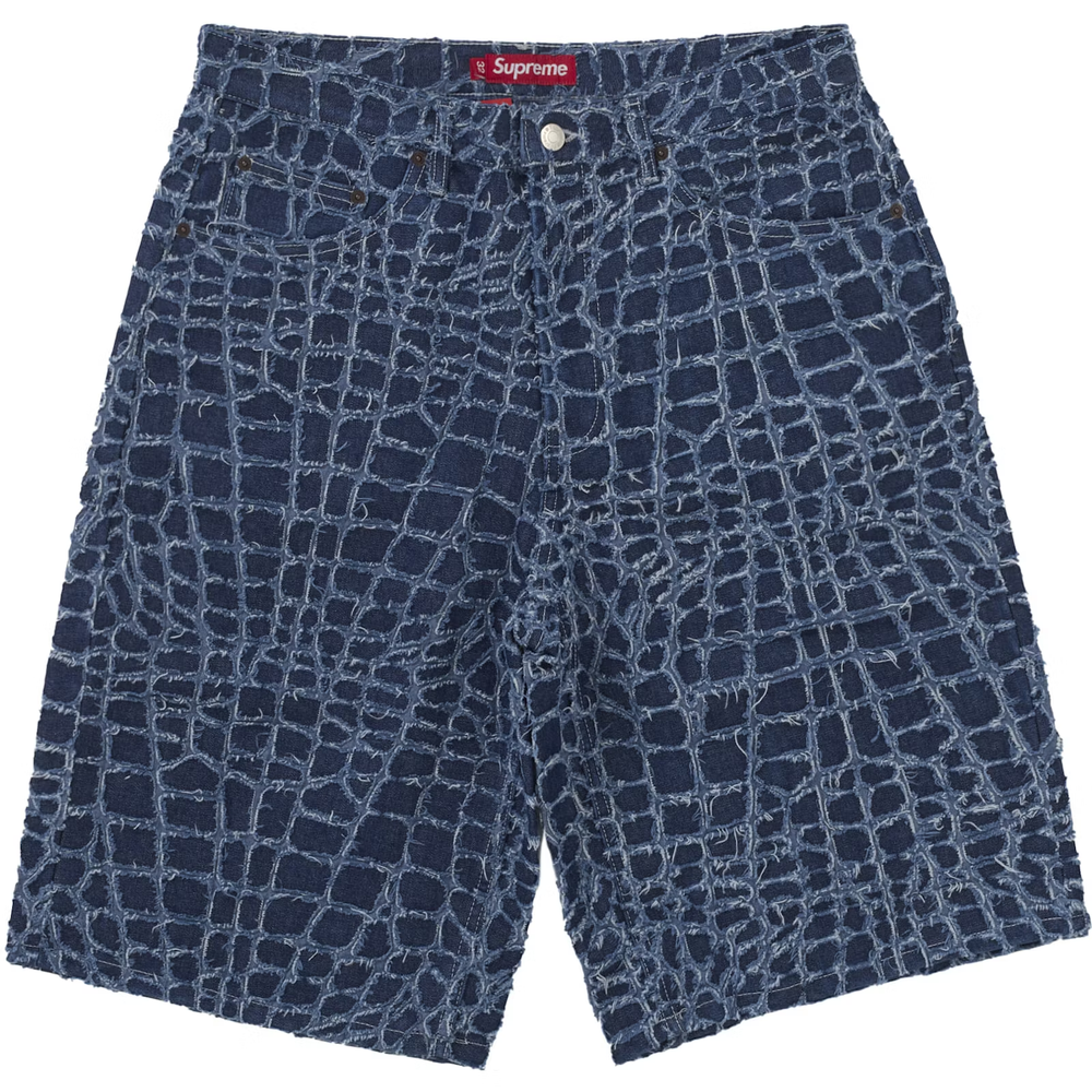 Supreme Frayed Croc Baggy Indigo Denim Shorts
