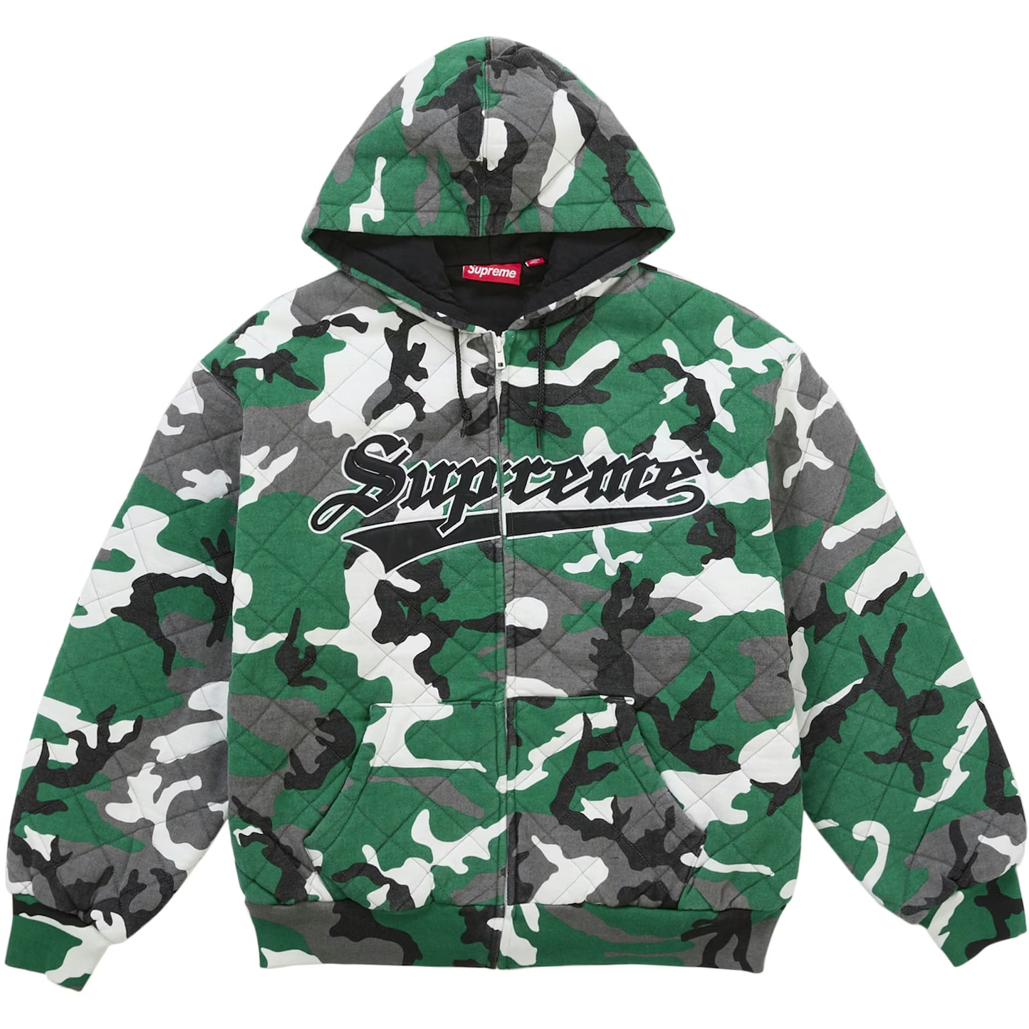 Supreme Quilted Green Camo Zip Up Hoodie