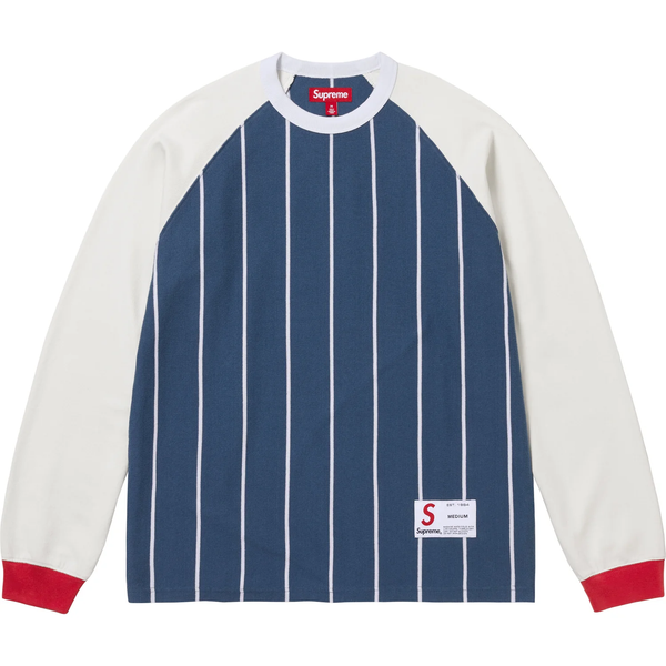 Supreme Striped Raglan Navy L/S Shirt - WyCo Vintage, Kansas