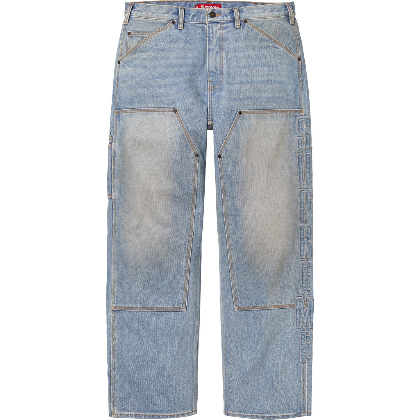 Supreme Reflective Double Knee Washed Indigo Denim Pants