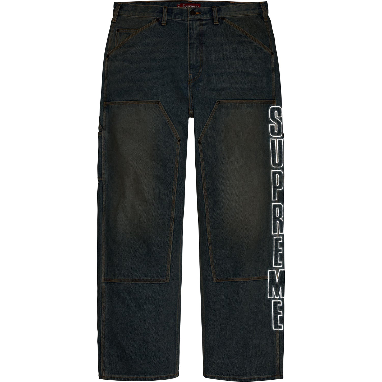 Supreme Reflective Double Knee Washed Indigo Denim Pants