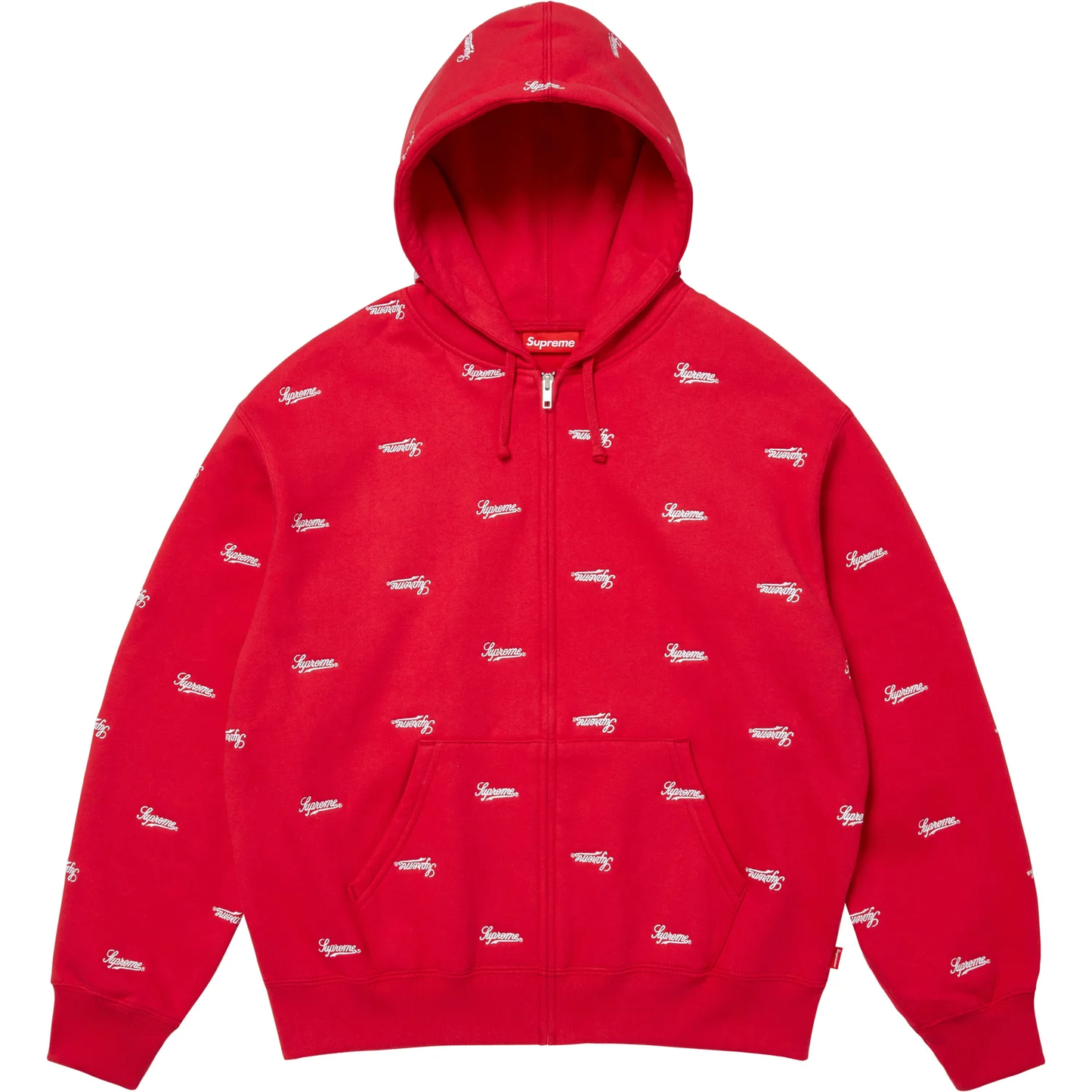 Supreme Repeat Script Red Zip Up Hoodie