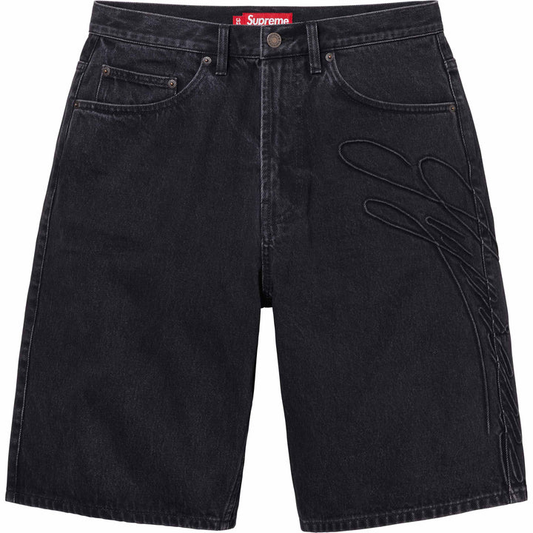 Supreme Script Baggy Denim Washed Black Shorts