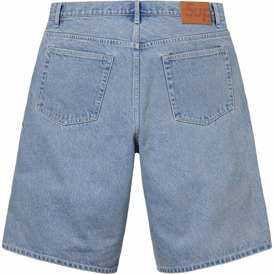 Supreme Script Baggy Denim Washed Indigo Shorts
