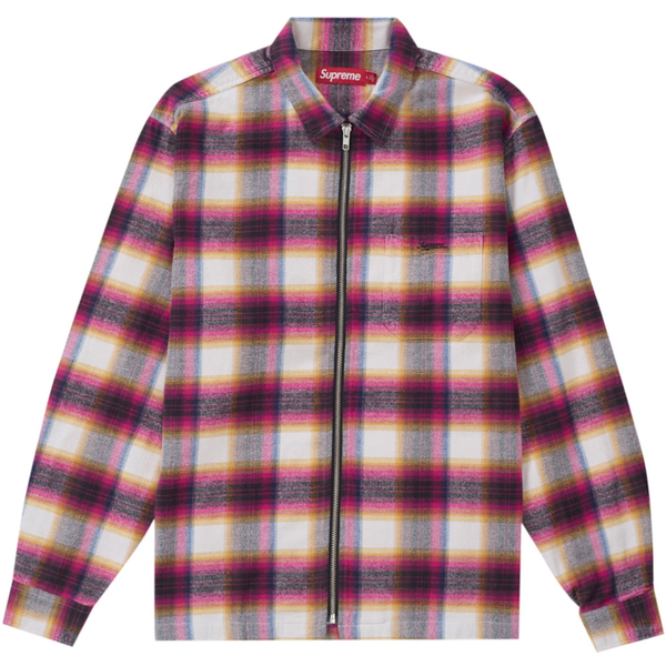 Supreme Shadow Plaid White Zip Up Flannel Shirt