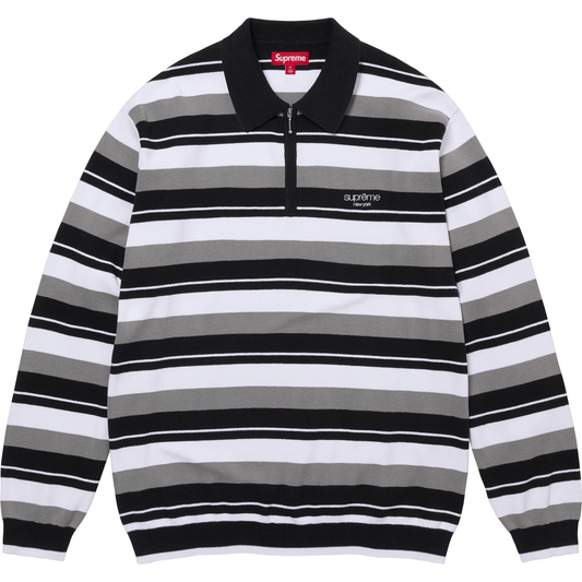 Supreme Stripe Zip Long Sleeve Black Polo