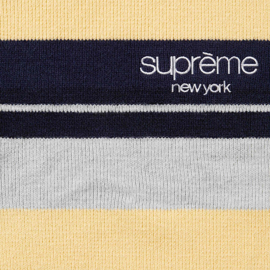 Supreme Stripe Zip Navy Long Sleeve Polo