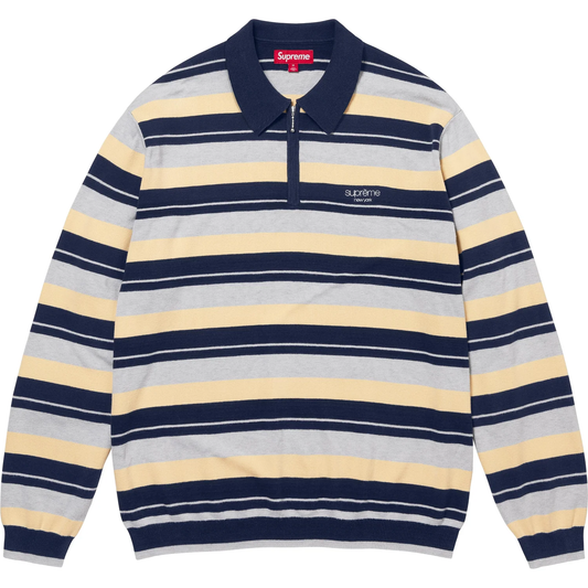 Supreme Stripe Zip Navy Long Sleeve Polo