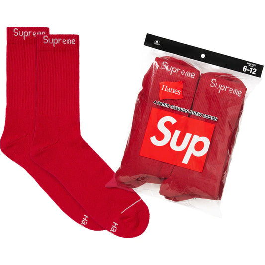 Supreme x Hanes Crew Socks Red 4-Pack