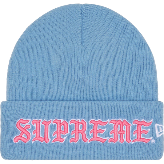 Supreme x New Era Old English Light Blue Beanie