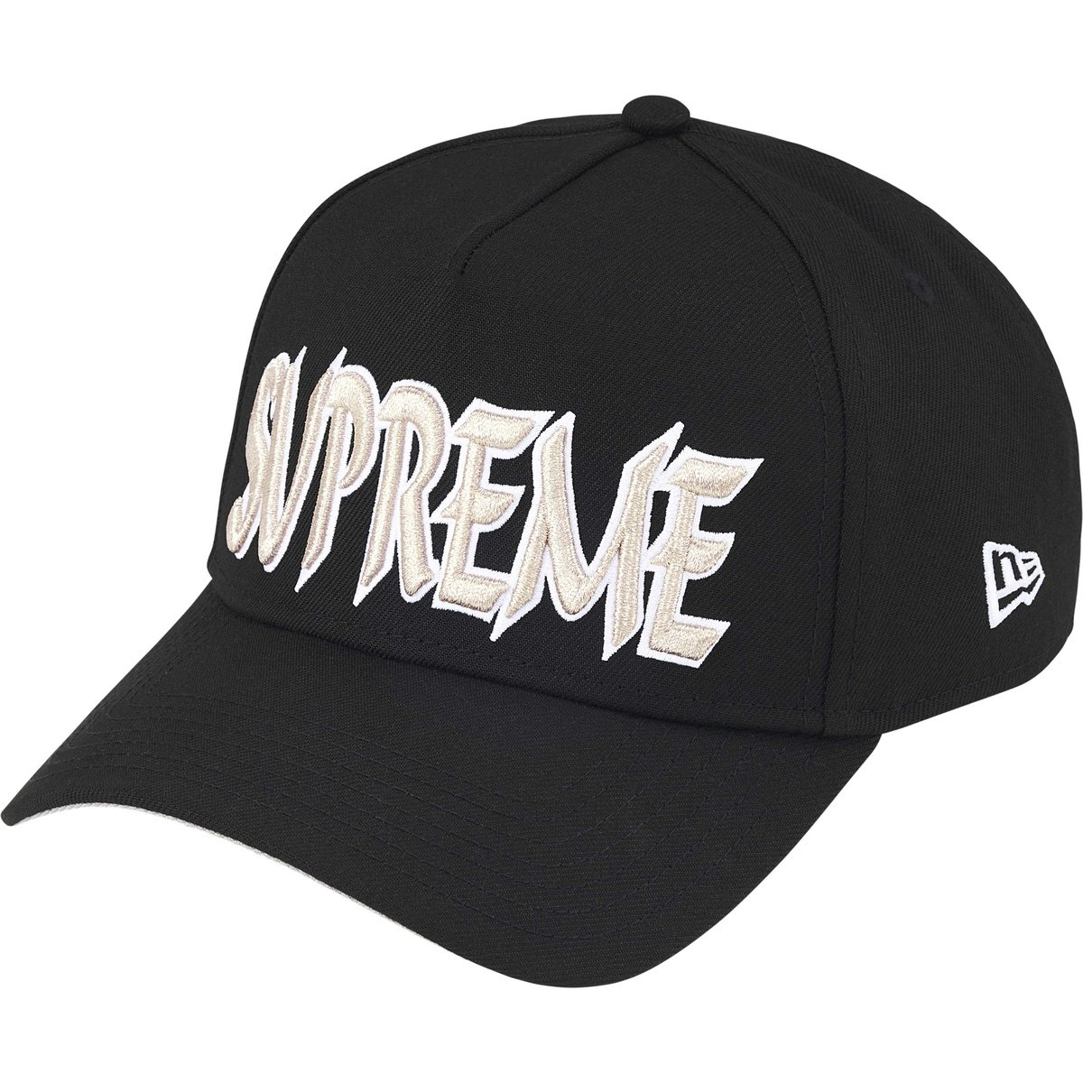 Supreme x New Era Sharp Spellout Black Snapback Hat