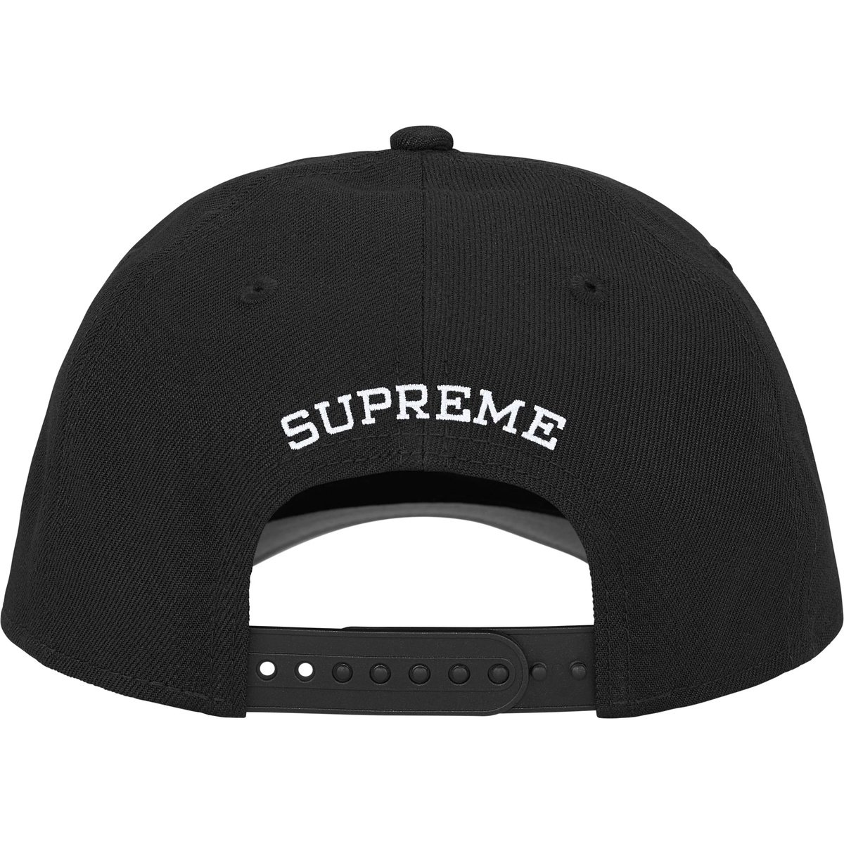 Supreme x New Era Sharp Spellout Black Snapback Hat