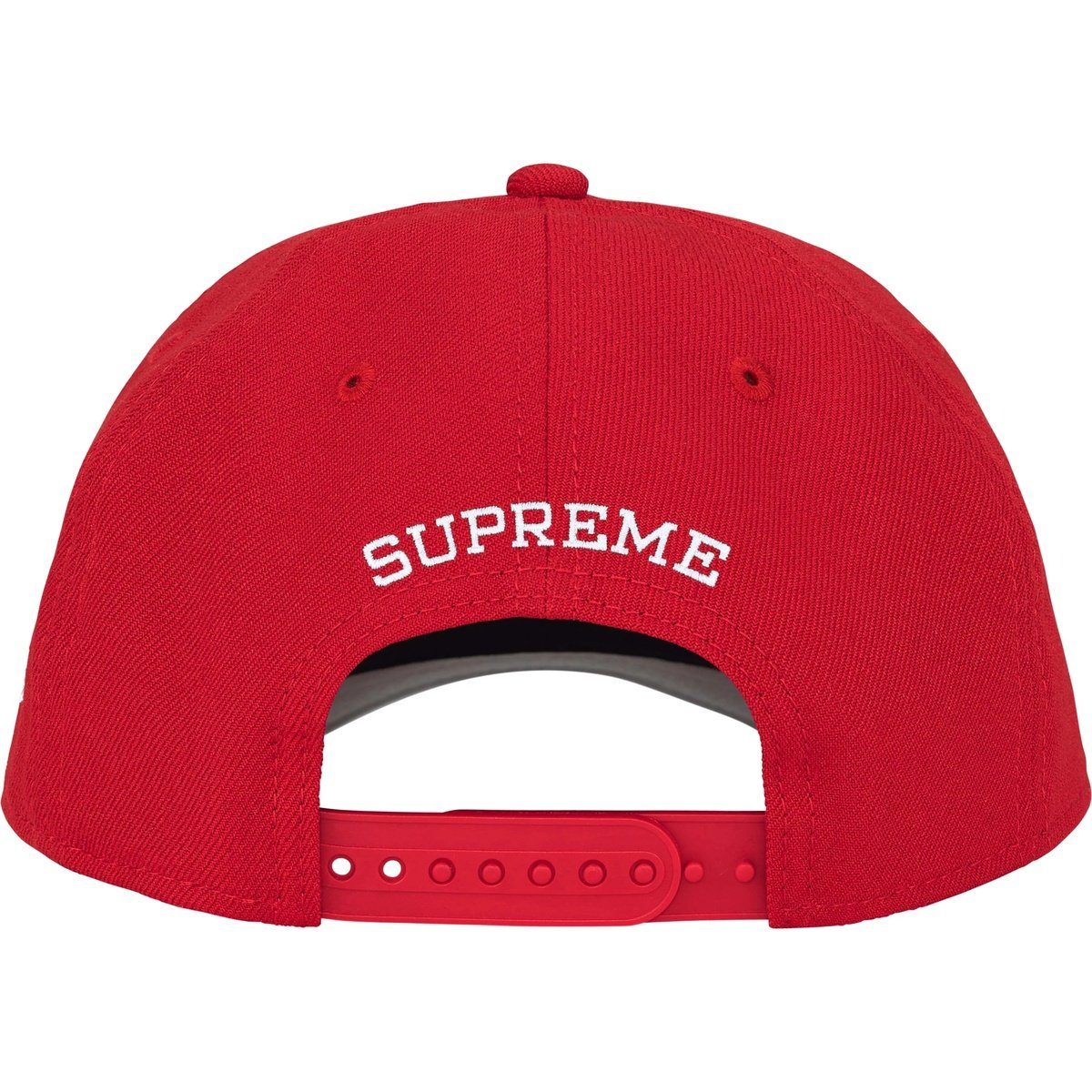Supreme x New Era Sharp Spellout Red Snapback Hat