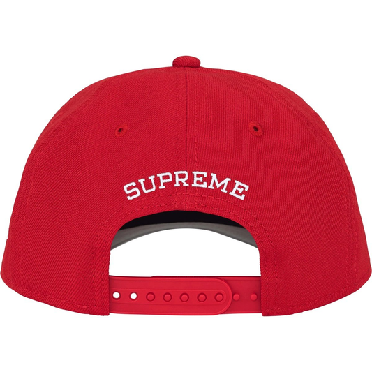 Supreme x New Era Sharp Spellout Red Snapback Hat