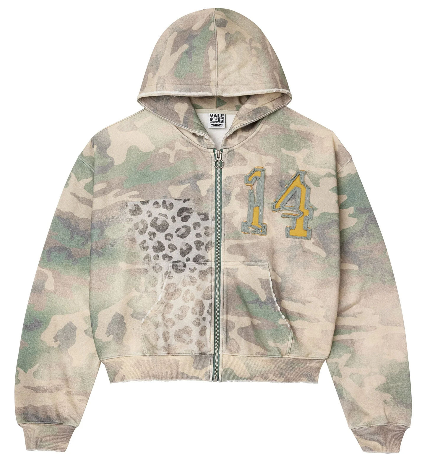 Vale Cheetah Camo Green Zip Up Hoodie