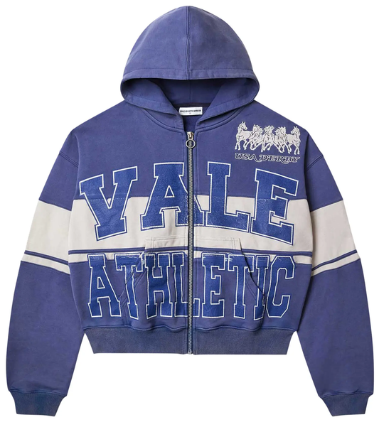 Vale Crackle Print Derby Blue Zip Up Hoodie