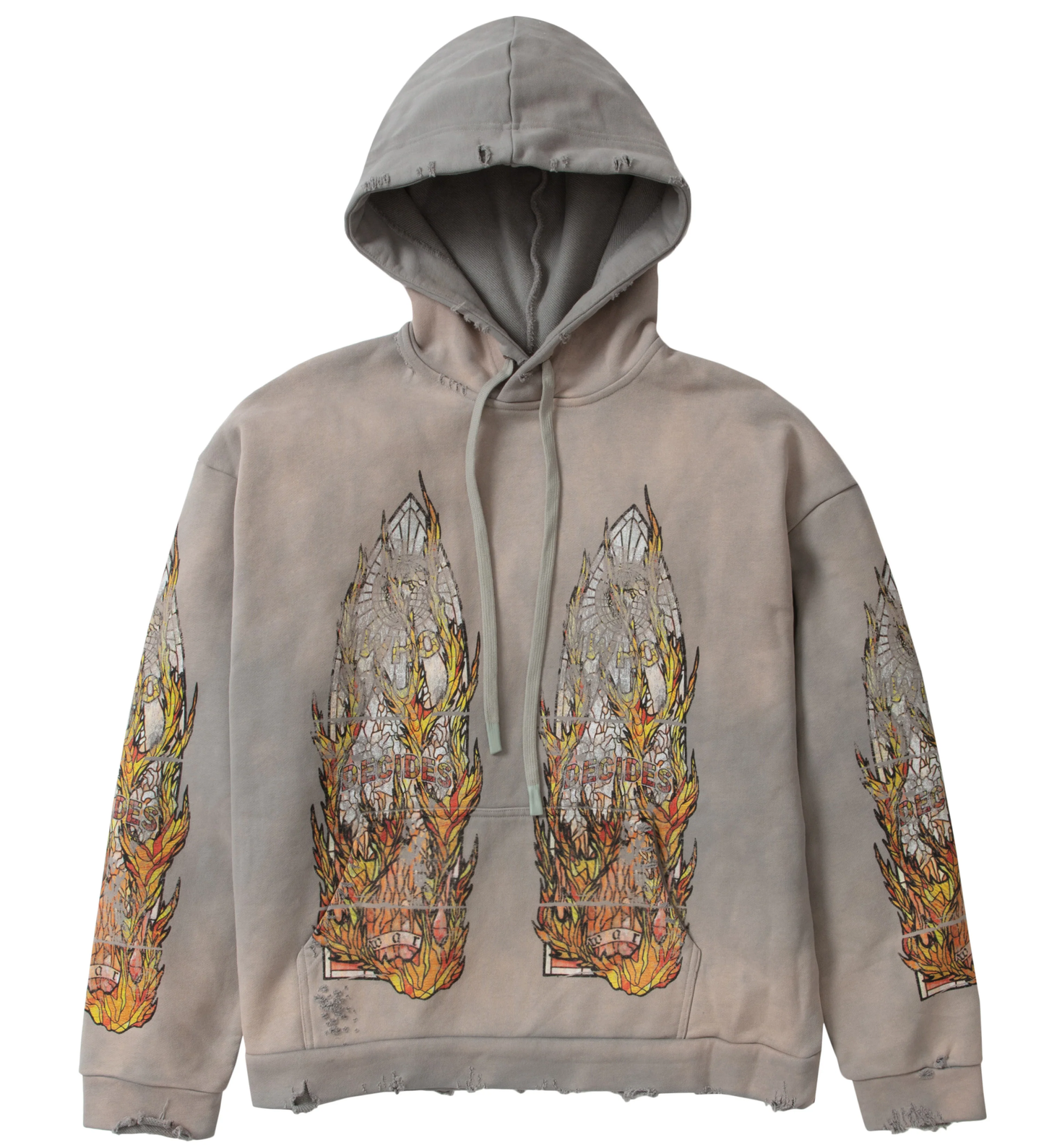 Who Decides War Flame Glass Distressed Grey Hoodie
