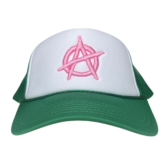 WyCo Vintage Green White Pink Trucker Hat Front