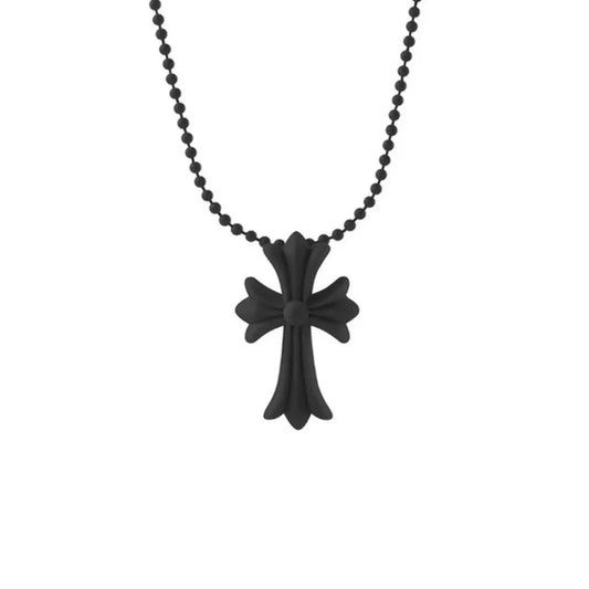 Chrome Hearts Silichrome Black Cross Necklace