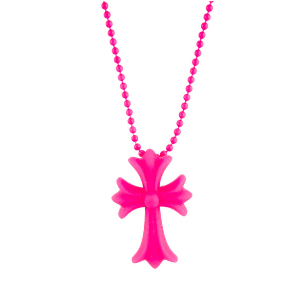 Chrome Hearts Silichrome Pink Cross Necklace