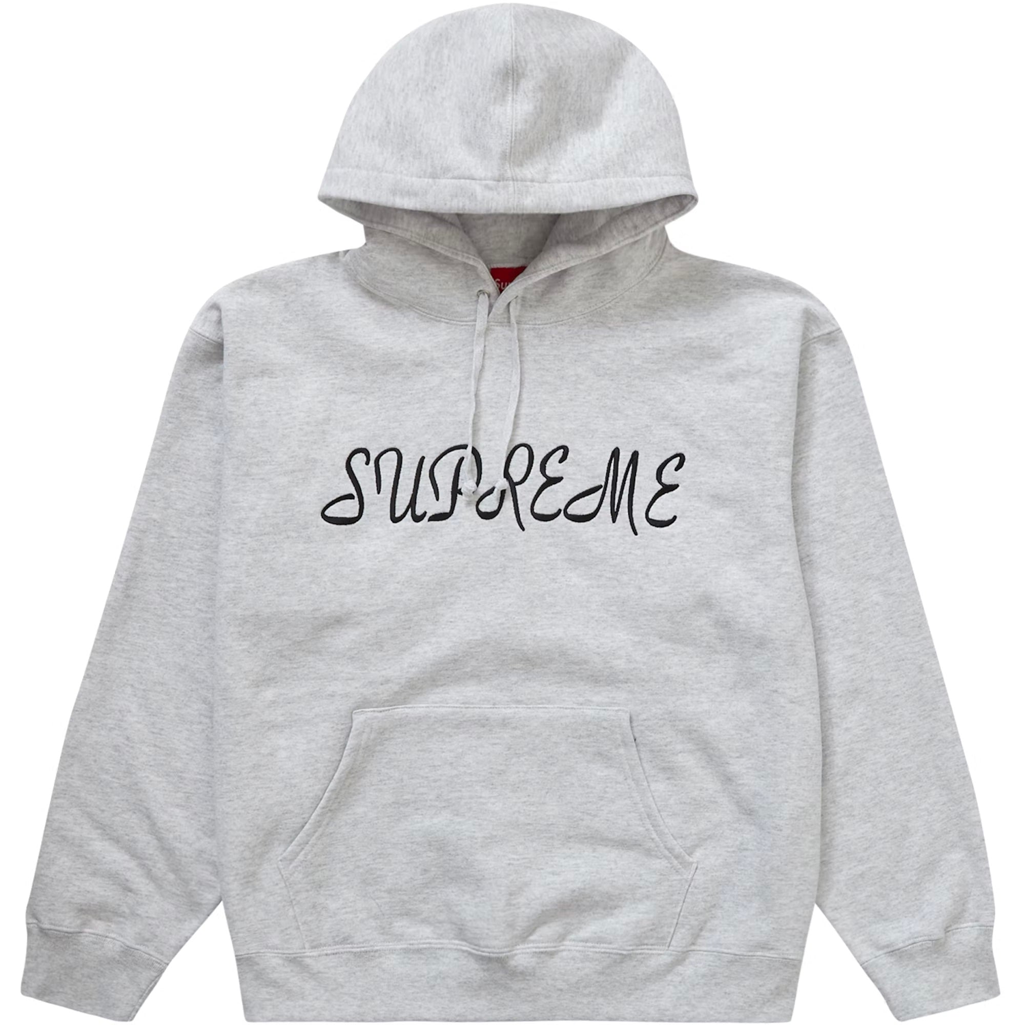 Deals Supreme Cursive Logo Gray Hoodie Size L