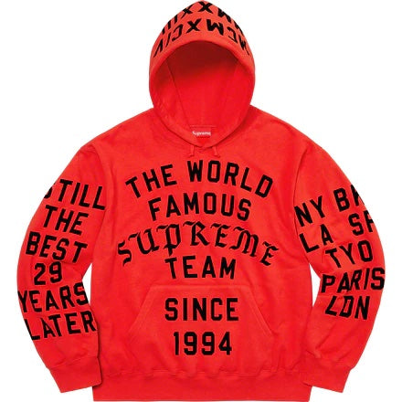 Supreme Team Flocked Bright Red Extra Large Hoodie