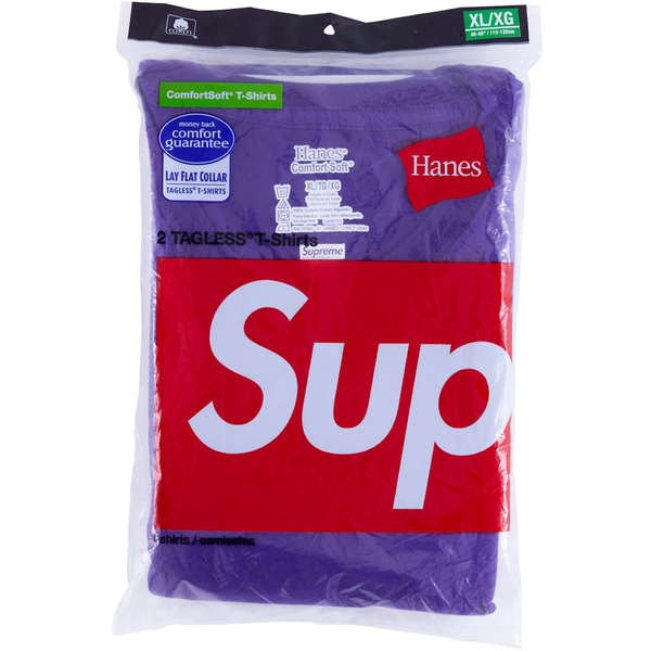 Supreme x Hanes Tagless Purple Large Tees 2-Pack