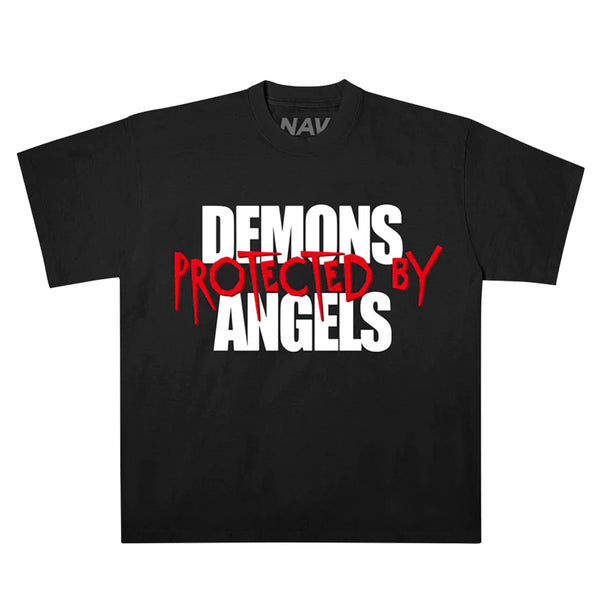 Vlone x Nav Demons Protected By Angels Black Large Tee