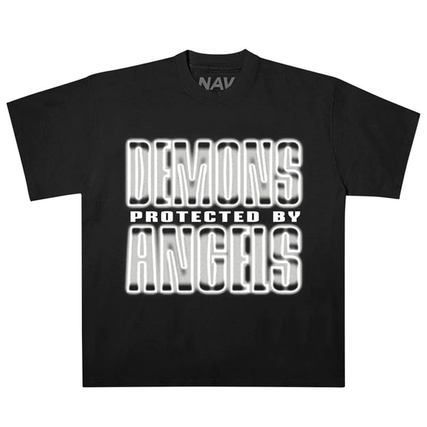 Vlone x Nav XO Demons Protected By Angels Black Small Tee